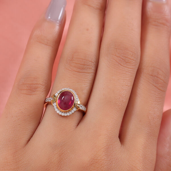 Fissure gef&uuml;llt Rubin und Zirkon Ring 925 Silber vergoldet  ca. 3,36 ct image number 5