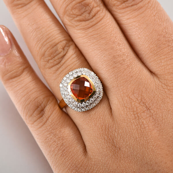AAA Mexikanischer Purpurroter Feueropal, Moissanit Ring 925 Silber 750 Gelbgold Vermeil (Größe 17.00) ca. 2.63 ct image number 2