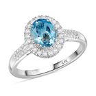 AAA Santamaria Aquamarin, Weißer Diamant Ring 585 Gold (Größe 17.00) ca. 1,58 ct