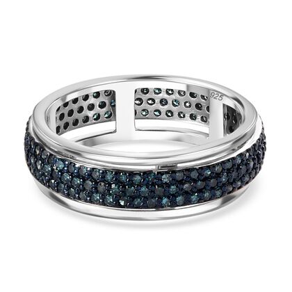 Blauer Diamant Spinning Ring 925 Silber platiniert (Gr&ouml;&szlig;e 16.00) ca. 1,00 ct
