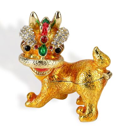 L&ouml;wen Schmuckschatulle mit Kristallbesatz, Metall, 12 x 7 cm, Goldfarben