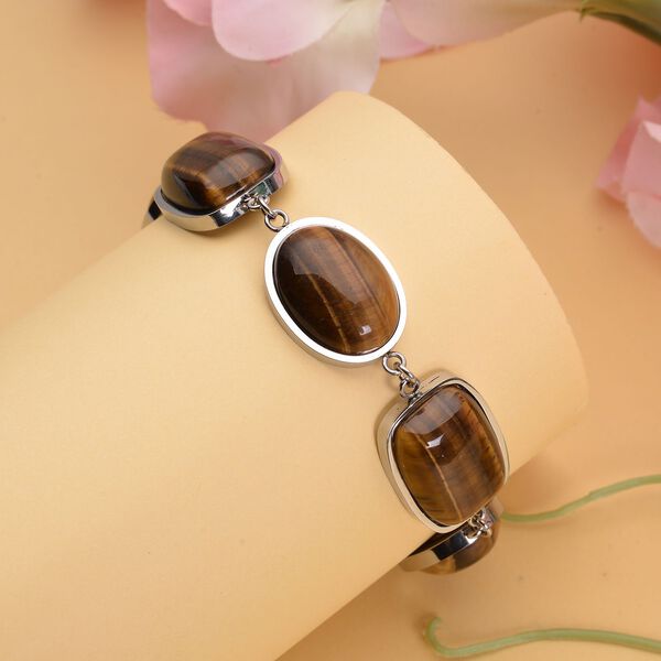 Gelbes Tigerauge-Armband, ca. 19 cm, Edelstahl ca. 80.00 ct image number 2