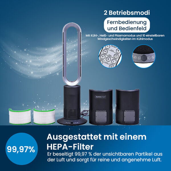 5 in 1 Luftdoktor: Luftreiniger/Heizung/Ventilator ohne Lüfterflügel mit HEPA-Filter, Grau und silber image number 3