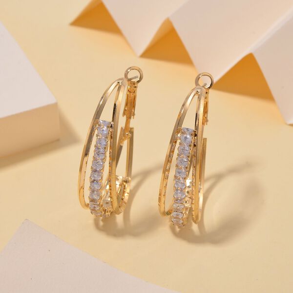 Wei&szlig;e Kristall Ohrringe, goldfarben image number 1