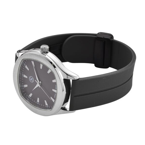 STRADA - Uhr mit japanischem Uhrwerk, silbernem Gehäuse und schwarzem Silikonarmband image number 5