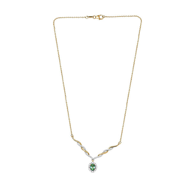 AA &auml;thiopisches Smaragd und wei&szlig;es Zirkon Collier, ca. 45 cm, 925 Silber Gelbgold Vermeil ca. 1.48 ct image number 4