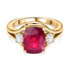Afrikanischer Rubin (Fissure gefüllt), Weißer Zirkon Ring, 925 Silber Gelbgold Vermeil (Größe 17.00) ca. 4.78 ct