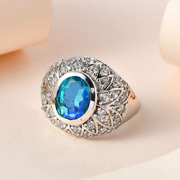 Paraiba Pfau Triplett Quarz und Zirkon Ring - 5,13 ct. image number 1