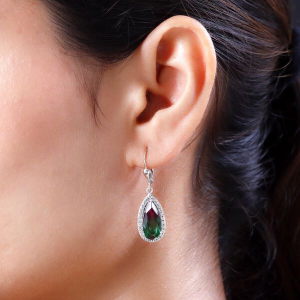 Wassermelonen-Quarz-Triplett und Zirkon-Halo-Ohrhänger in Silber image number 3