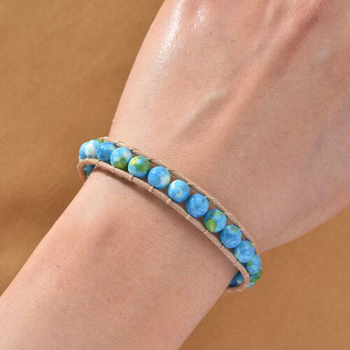 Blaugrüner Regenblumen-Yuhua-Quarzit Armband, flexibel, ca. 35.00 ct image number 1