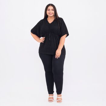 TAMSY Designer glitzer Tunika Bluse, One Size, Schwarz