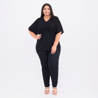 TAMSY - Designer glitzer Tunika Bluse, Schwarz