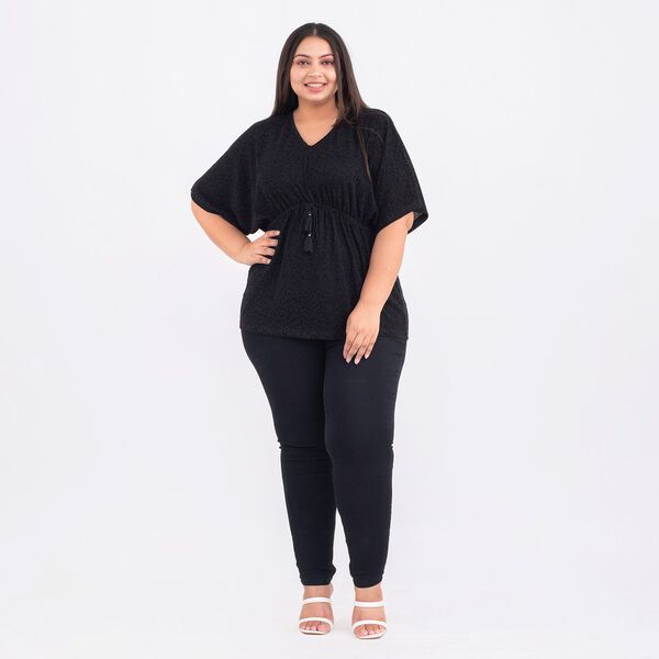 TAMSY Designer glitzer Tunika Bluse, One Size, Schwarz