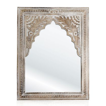 NAKKASHI - handgefertigter Wand-Spiegel, hand-geschnitztes Mangoholz, 61 x 45 cm