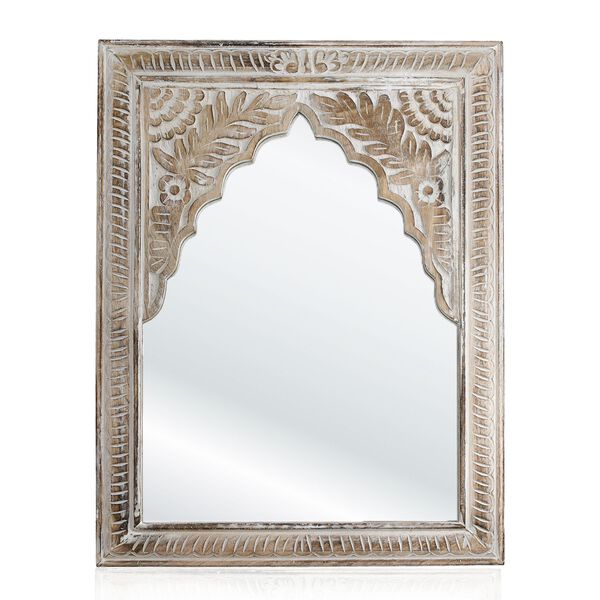 NAKKASHI - handgefertigter Wand-Spiegel, hand-geschnitztes Mangoholz, 60 x 45 cm