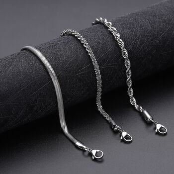 3er-Set Kordel, Franko und Panzer Stil Armb&auml;nder, ca. 19 cm, 316L Edelstahl