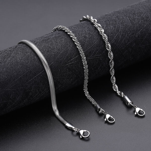 3er-Set Kordel, Franko und Panzer Stil Armb&auml;nder, ca. 19 cm, 316L Edelstahl image number 1