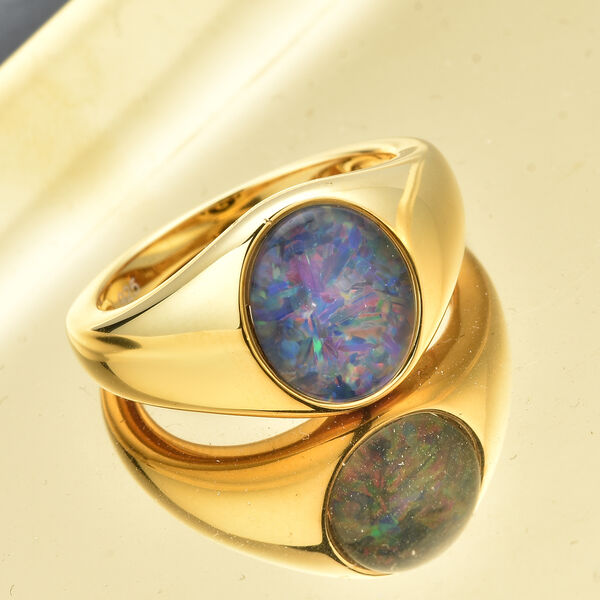 Boulder Opal Triplett-Ring, 925 Silber vergoldet  ca. 2,02 ct image number 3