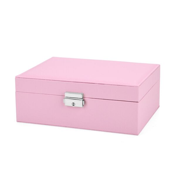 2-lagige PU Schmuckbox, 22,8x17x8,5cm, Rosa image number 3