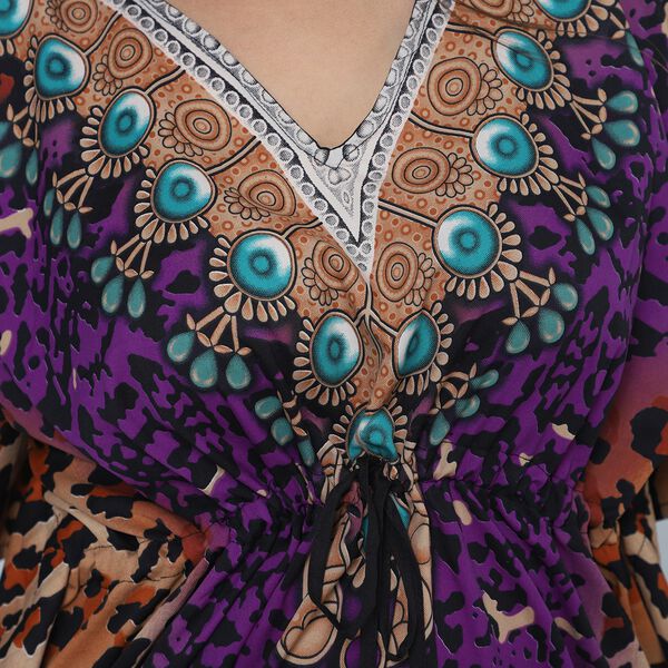 V-Ausschnitt bedruckter Kaftan, Einheitsgr&ouml;&szlig;e Lila image number 5