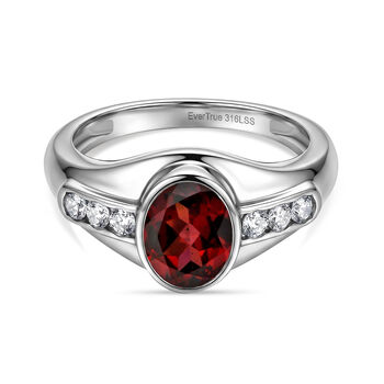 EVER TRUE Roter Granat, Wei&szlig;er Zirkonia Ring 316L Edelstahl (Gr&ouml;&szlig;e 21.00)