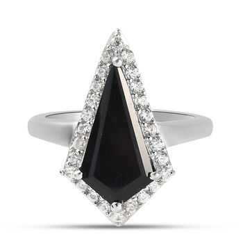 Schwarzer Turmalin und Zirkon-Ring, 925 Silber platiniert (Gr&ouml;&szlig;e 16.00) ca. 3,62 ct