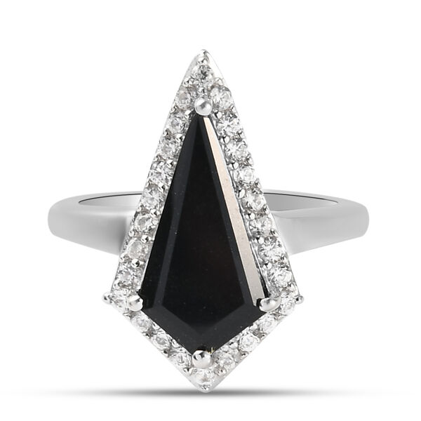 Schwarzer Turmalin und Zirkon-Ring, 925 Silber platiniert  ca. 3,62 ct