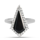Schwarzer Turmalin und Zirkon-Ring, 925 Silber platiniert (Größe 16.00) ca. 3,62 ct