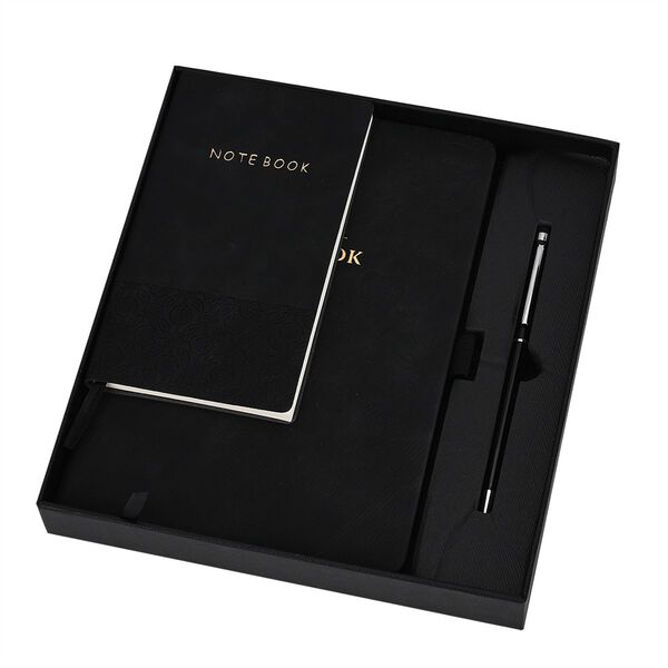 Premium Set; Notizbuch und Taschentagebuch mit geschnitztem, samtigem Hardcover und Kugelschreiber, Schwarz image number 7