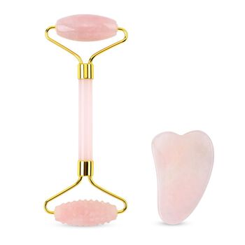 Rosa Quarz Gesichtsroller Gua Sha Massage Set, Anti-Ageing