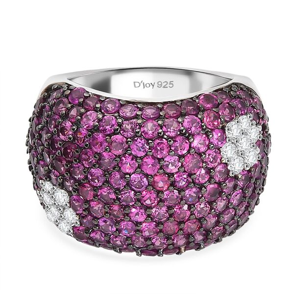 D'Joy Wei&szlig;er Zirkon, Nat&uuml;rlicher Rhodolith Granat Ring 925 Silber rhodiniert (Gr&ouml;&szlig;e 17.00) ca. 8.33 ct