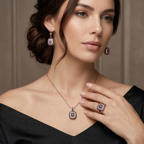 D'Joy AA Padparadscha Saphir und Zirkon Schmuckset in 925 Silber mit 750 Ros&eacute;gold Vermeil image number 2
