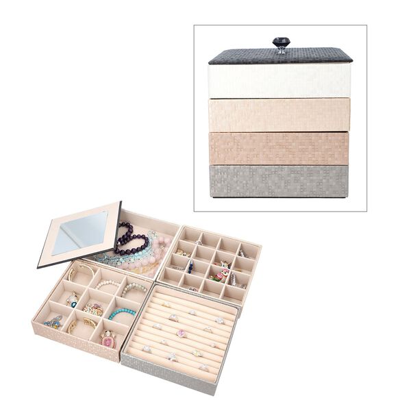 4-schichtiger Schmuck-Organizer mit gro&szlig;em Spiegel, 21.59x21.59x21.59 cm, nude