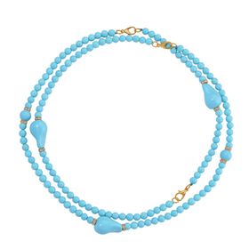 3er Set Muschelkernperlen-Schmuckstücke in Sleeping Beauty-Farbe, bestehend aus Armband (ca. 19 cm) und zwei Halsketten (ca. 40 cm und 50 cm), gelb vergoldet