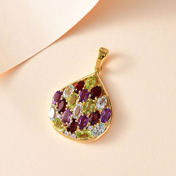Roter Granat, Blau Topas Anhänger 925 Silber 750 Gelb Vermeil ca. 5.39 ct image number 2