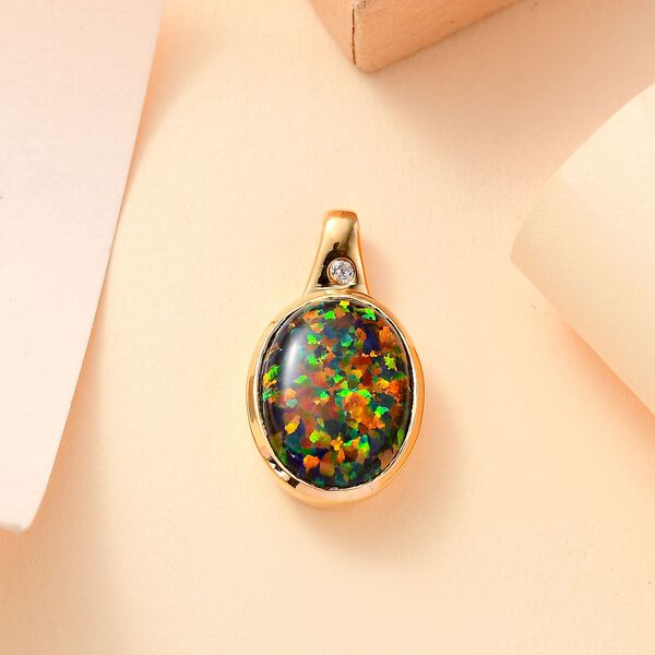 Labor schwarzer Opal und Zirkon-Anh&auml;nger - 3,73 ct. image number 2