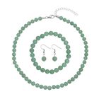 Grüne Aventurin Halskette, Armband und Ohrringe, Edelstahl ca. 286.00 ct