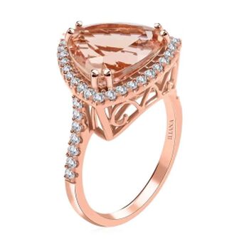 ILIANA zertifizierter und gepr&uuml;fter AAA Morganit und SI-GH Diamant Ring in 750 Ros&eacute;gold - 5,75 ct.