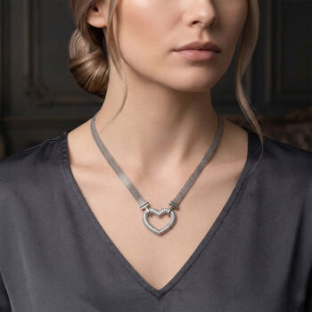 Wei&szlig;e Zirkonia 50+5cm Halskette in Silberton