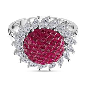 Rubin-Farbe und weißer Zirkonia Halo Ring