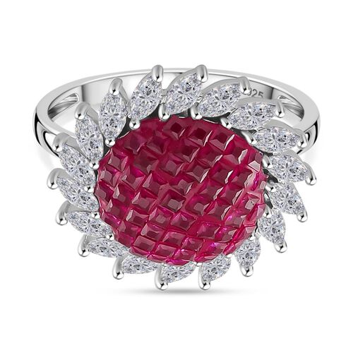 Rubin-Farbe und weißer Zirkonia Halo Ring image number 0