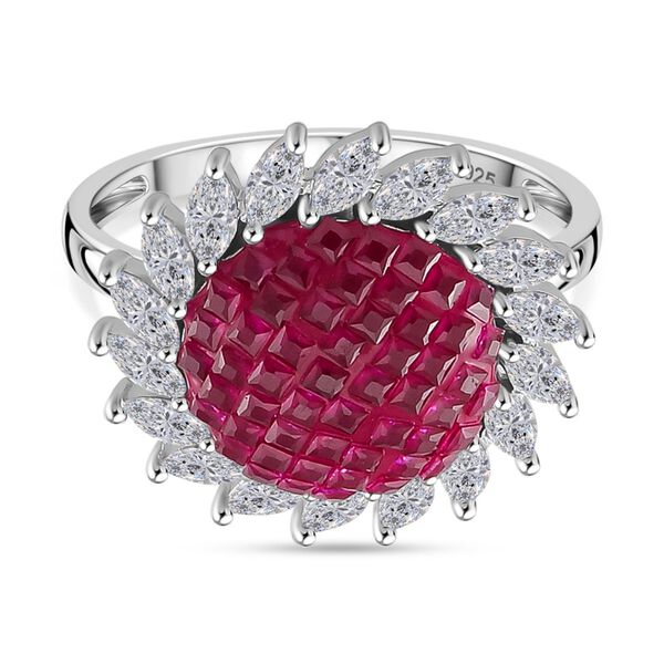 Rubin-Farbe und weißer Zirkonia Halo Ring image number 0