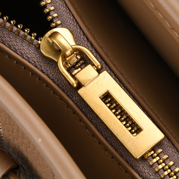 Tragetasche aus echtem Leder mit dekorativer Schnalle und zwei Griffen, 25&times;11&times;32 cm, Khaki image number 5