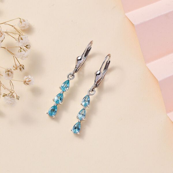 Paraiba-Apatit Ohrringe 925 Silber platiniert ca. 1.31 ct image number 2