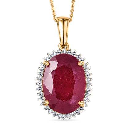 LUXURIANT - AA Niassa Rubin, Lab Grown Diamant Schmuckset ca. 50 cm 925 Silber 750 Gelbgold Vermeil ca. 20,84 ct.