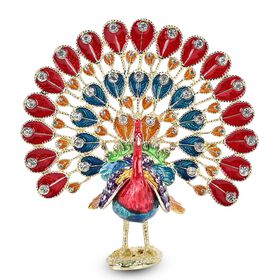 Schmuckschatulle Pfau aus Metall mit Kristallen, Blau