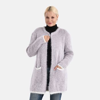 Kuschelweicher, langer &Uuml;bergangs-Cardigan mit 2 Taschen, gestrickt, Lila