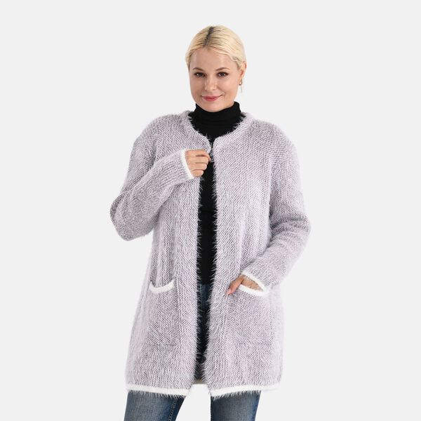 Kuschelweicher, langer &Uuml;bergangs-Cardigan mit 2 Taschen, gestrickt, Lila image number 4