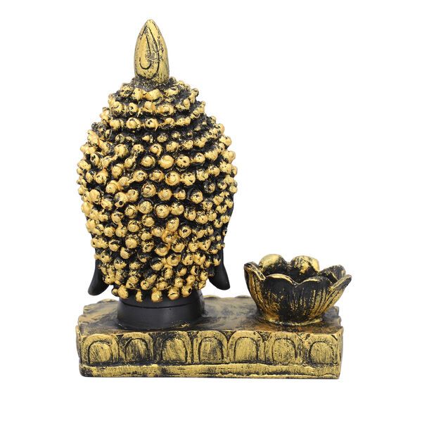 Lotus Buddha Kopf Figur Kerzenleuchter, Schwarz und Gold image number 3