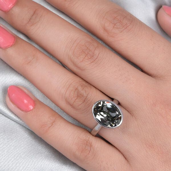 LUSTRO STELLA &Ouml;sterreichischer Schwarzer Diamant Kristall Solit&auml;r Ring Edelstahl image number 3